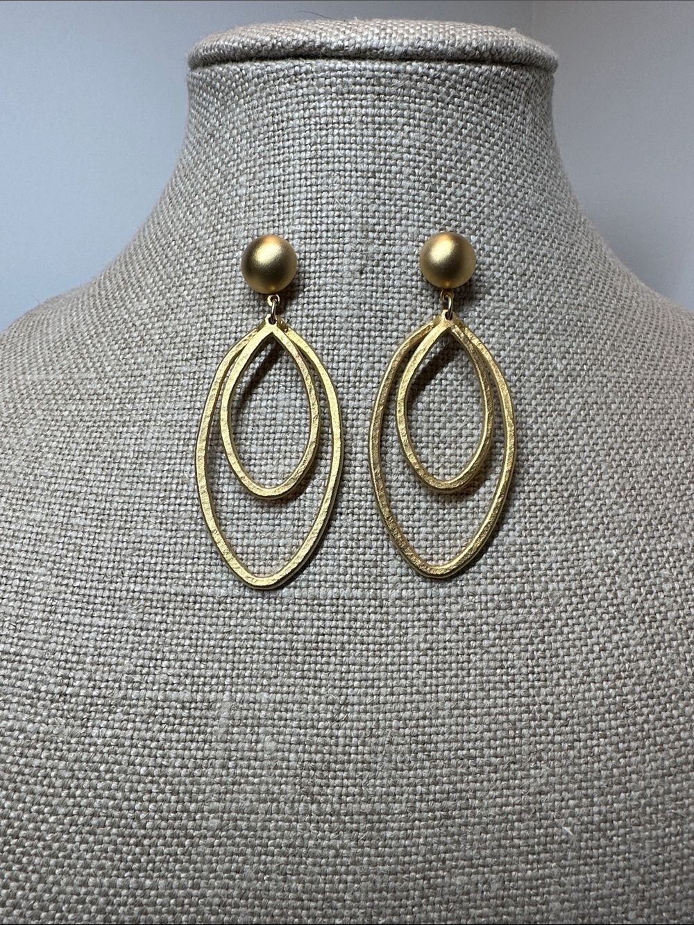 Anne Klein Matte Gold Layered Open Oval Drop Earrings